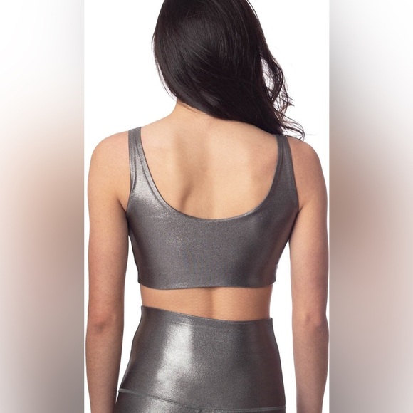 EMILY HSU GUNMETAL SHIMMER METALLIC V CROP TOP BRA SMALL URBAN ACTIVEWEAR - Picture 2 of 11
